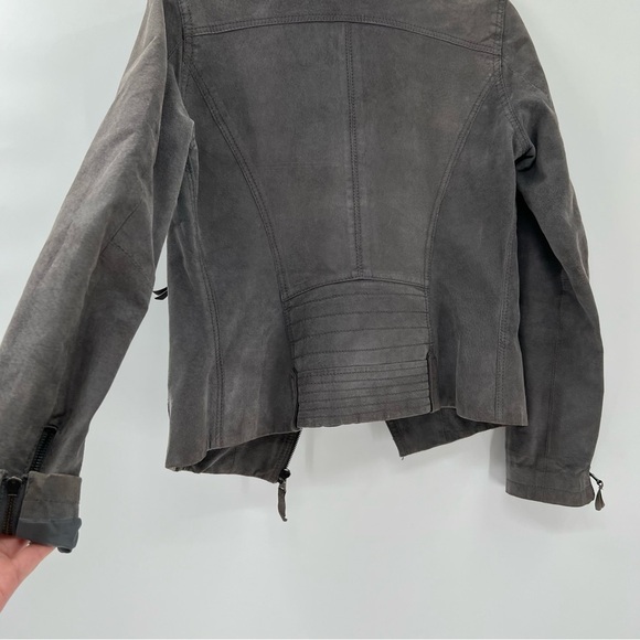 CASTRO Leather jacket genuine leather moto jacket green grey color - Picture 4 of 16